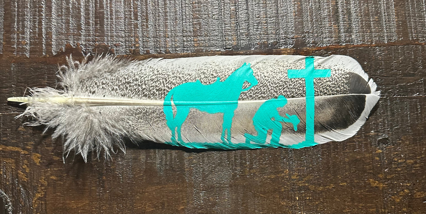 White and Aqua Custom Praying Feather