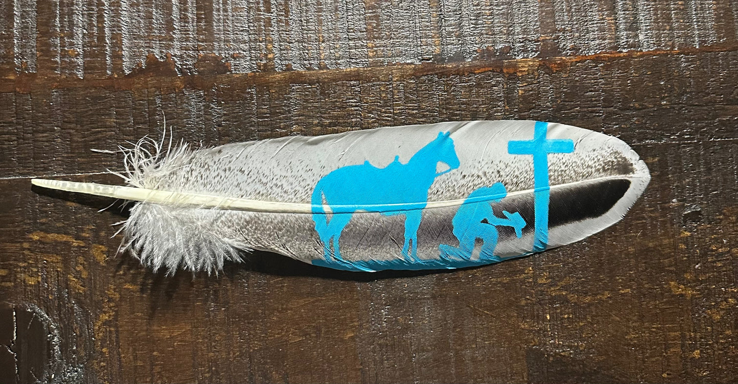 White Custom Praying Cowboy Feather