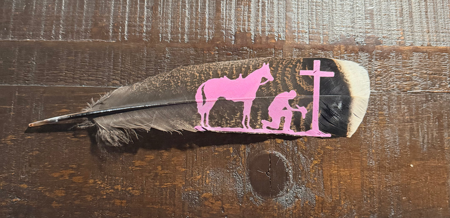 Pink Praying Cowboy Feather