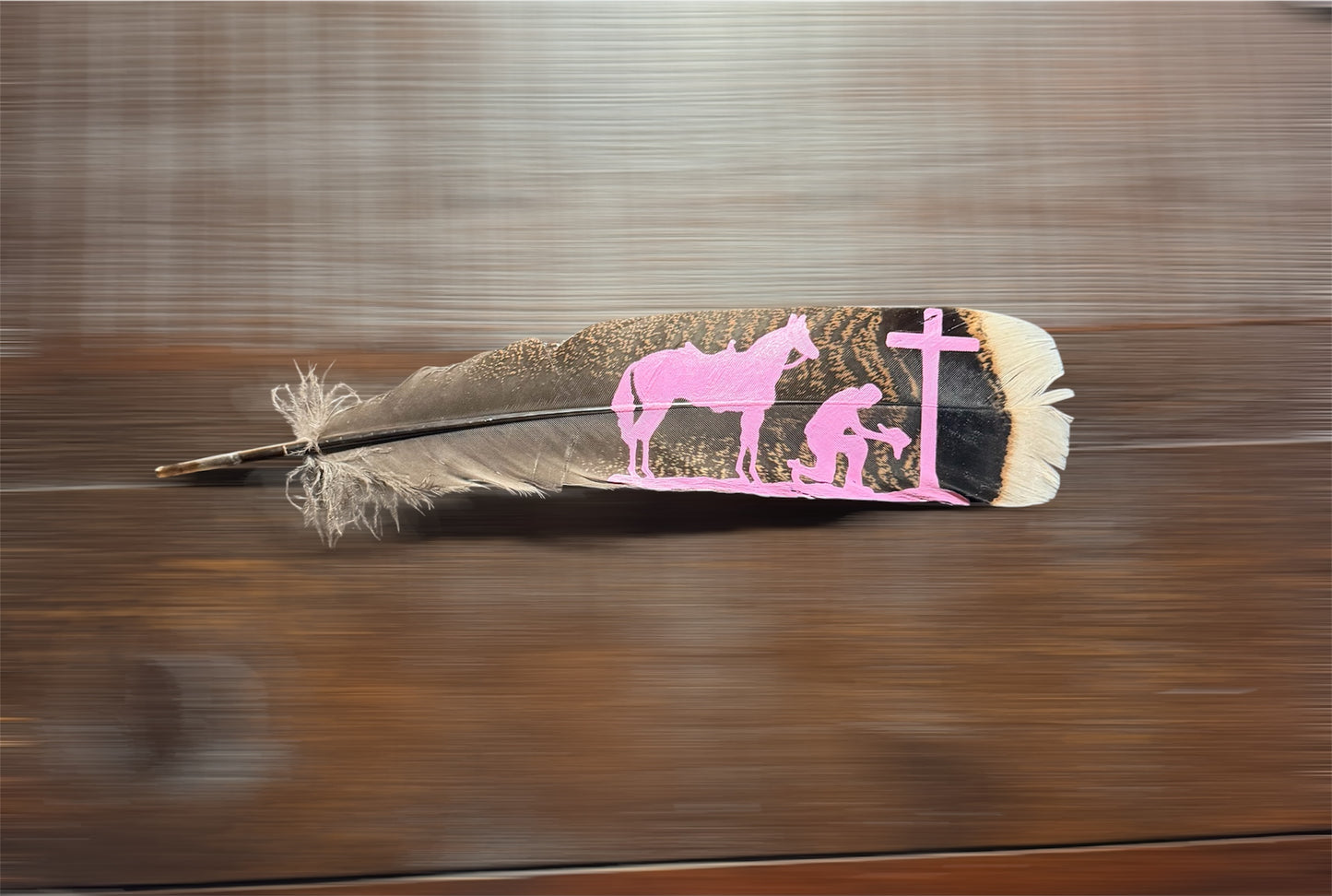 Pink Praying Cowboy Feather