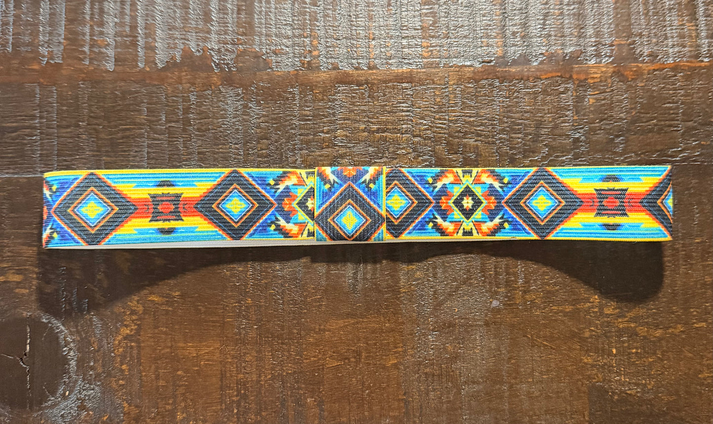 Turquoise, Black, Yellow and Red Elastic Hat Band (1.25 inch)