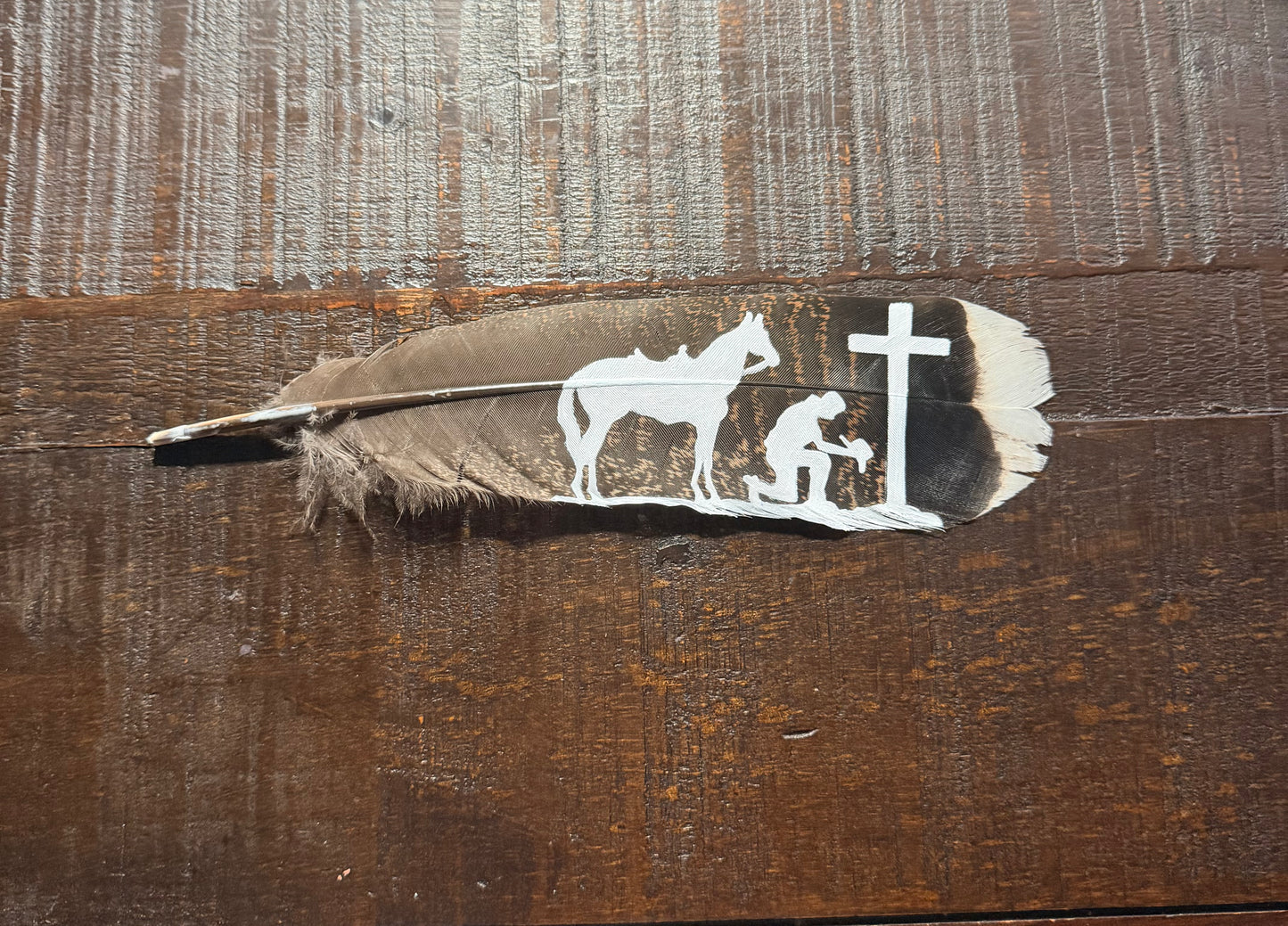 Custom Praying Cowboy Feather