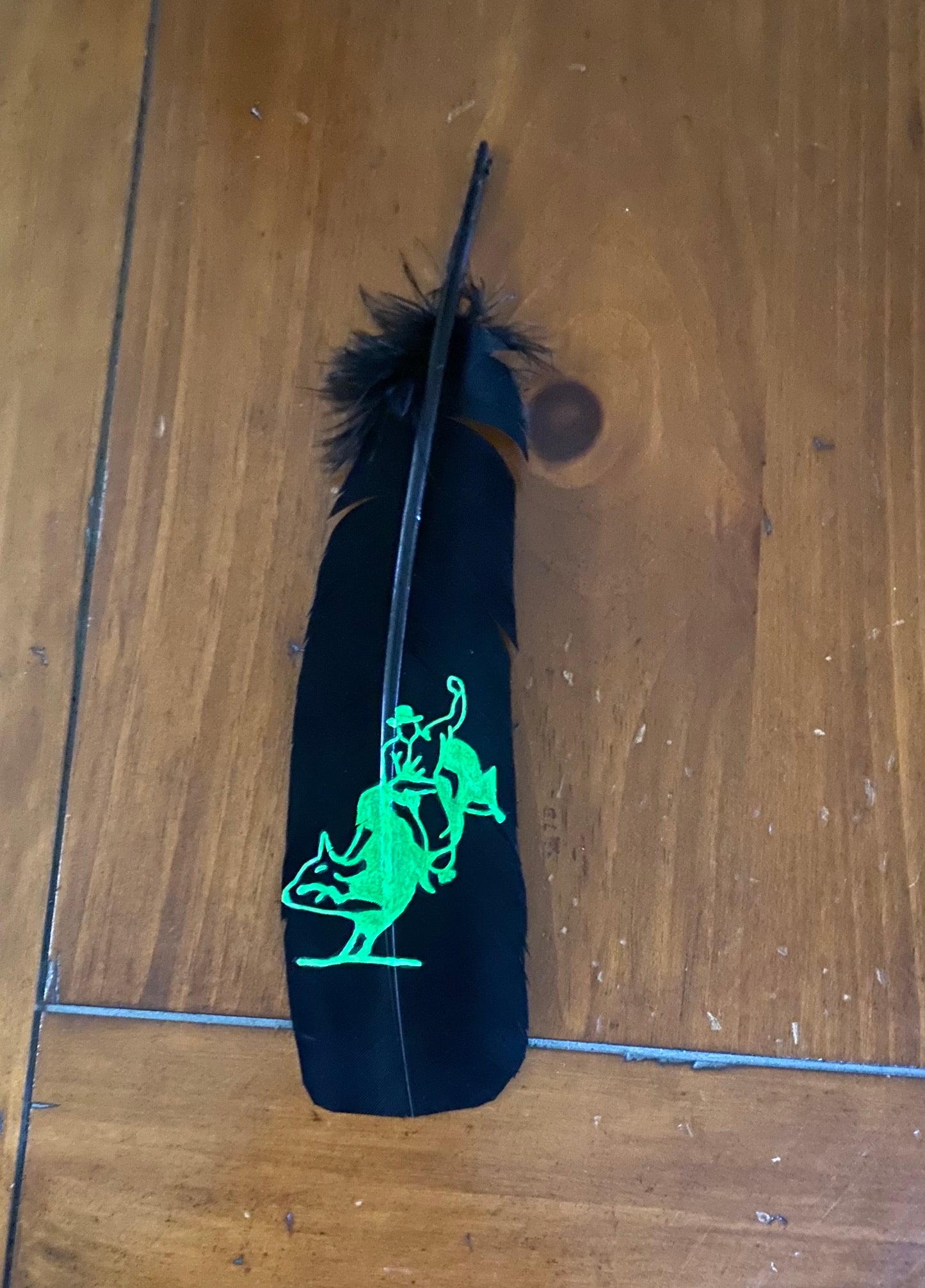 Black and Neon Green Bull Riding Custom Feather