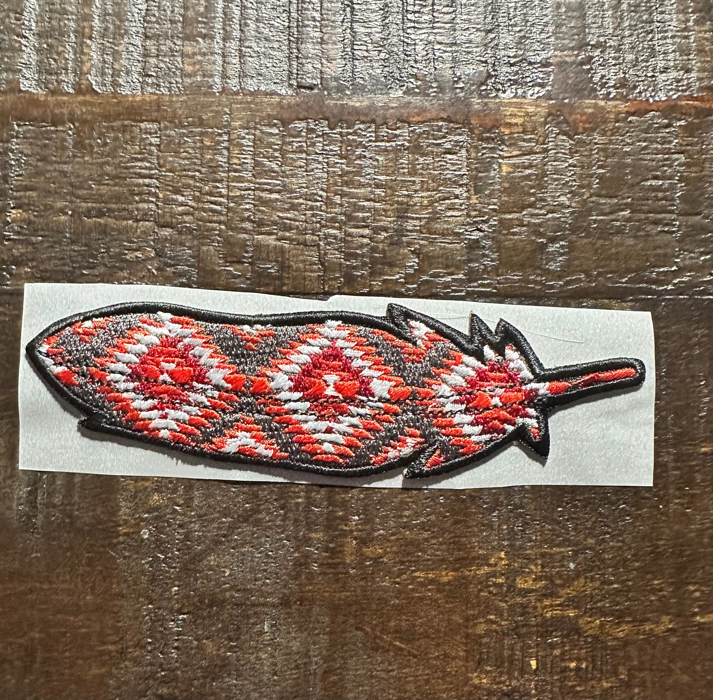 Red, Gray and Black Feather Embroidered Hat Patch