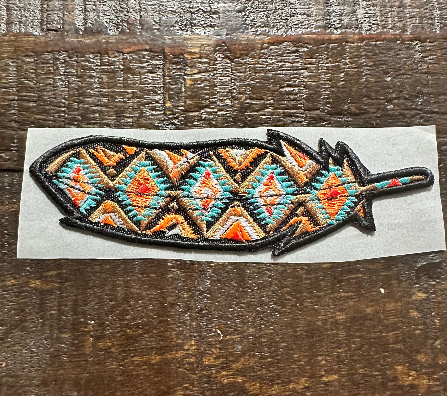 Brown and Orange Feather Embroidered Hat Patch