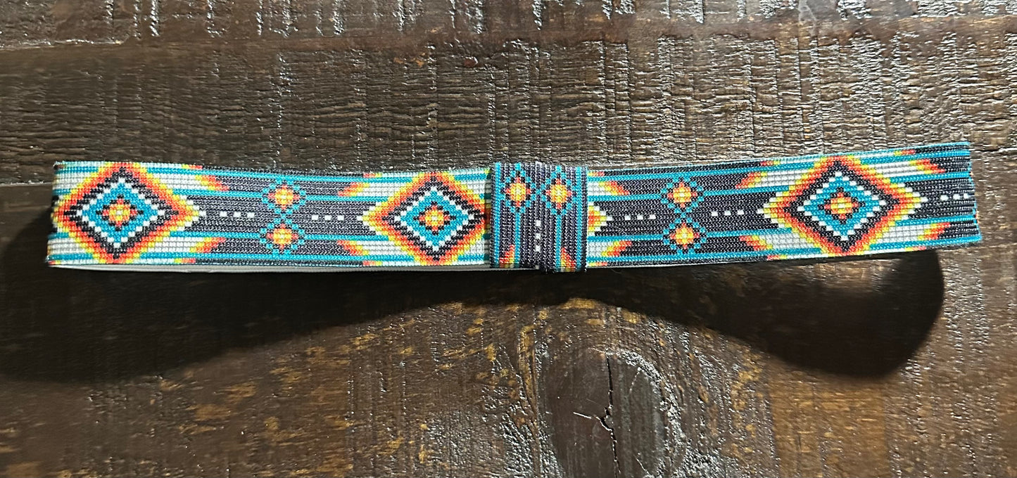 Dark Turquoise Aztec Elastic Hat Band 1.25 inch