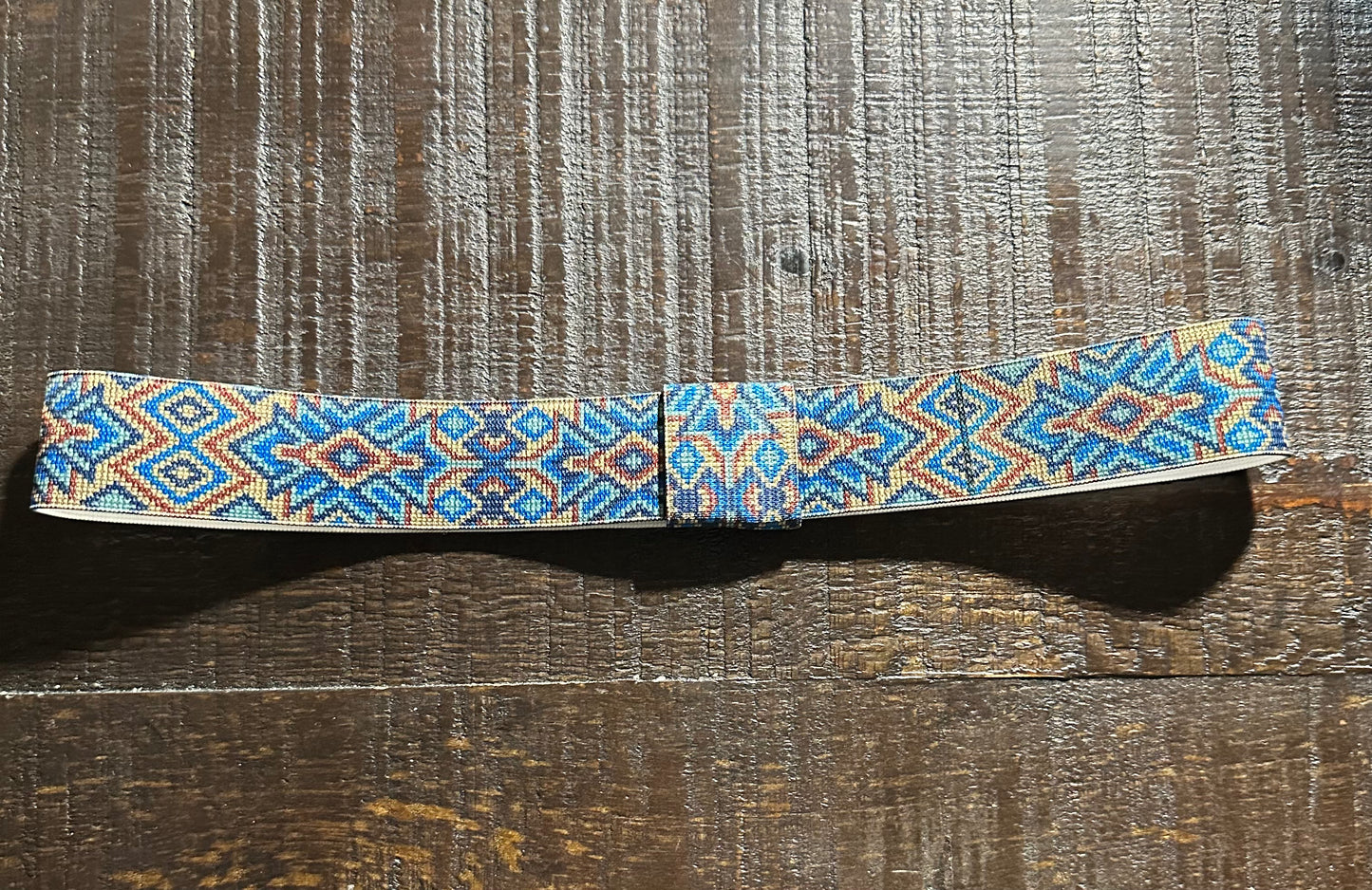 Cream and Blue Aztec Elastic Hat Band 1.25 inch