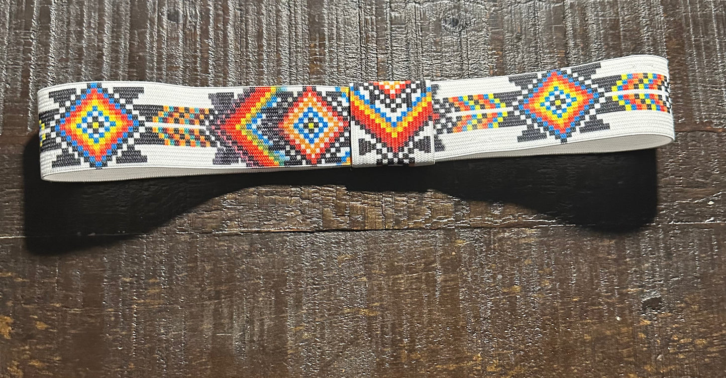 White Aztec Elastic Hat Band 1.5 inch