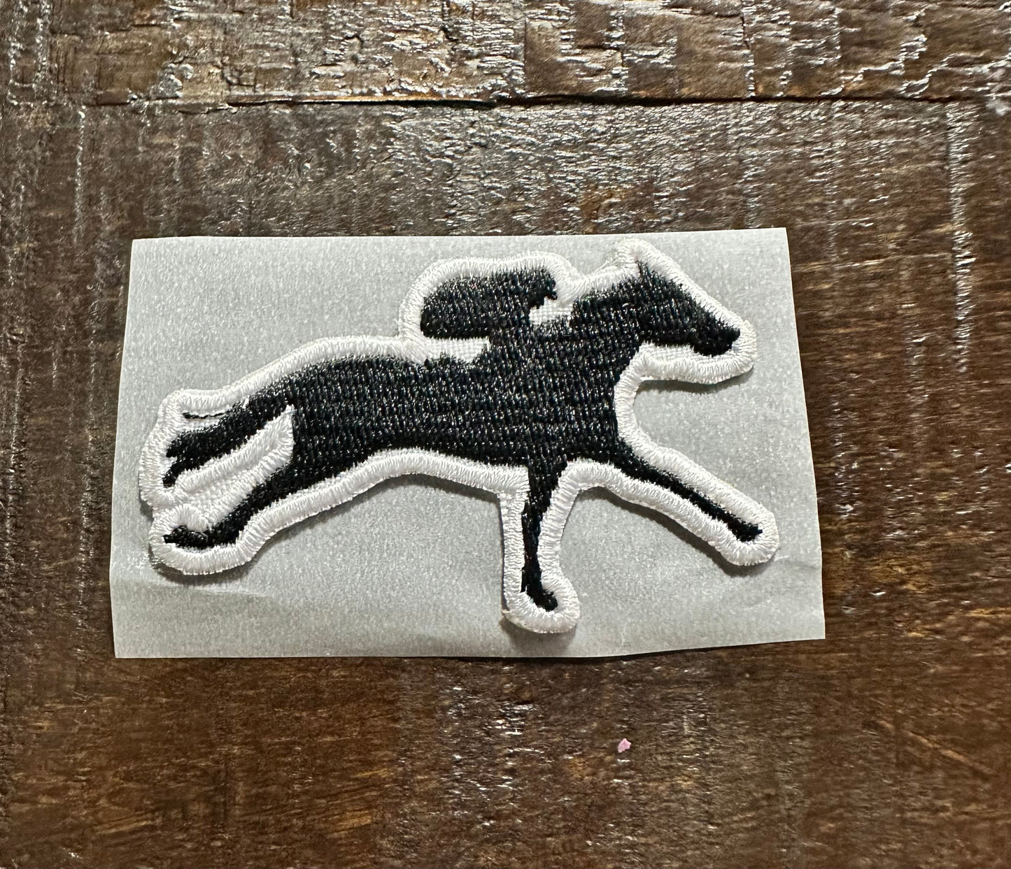 Black and White Race Horse Embroidered Hat Patch