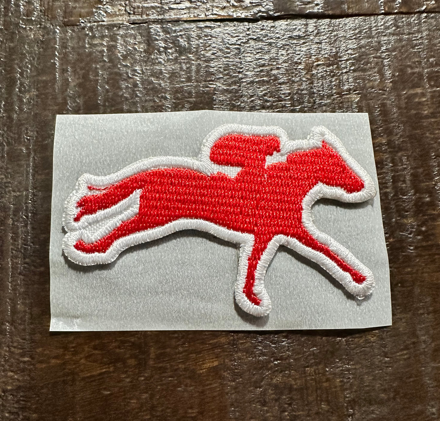 Red and White Race Horse Embroidered Hat Patch