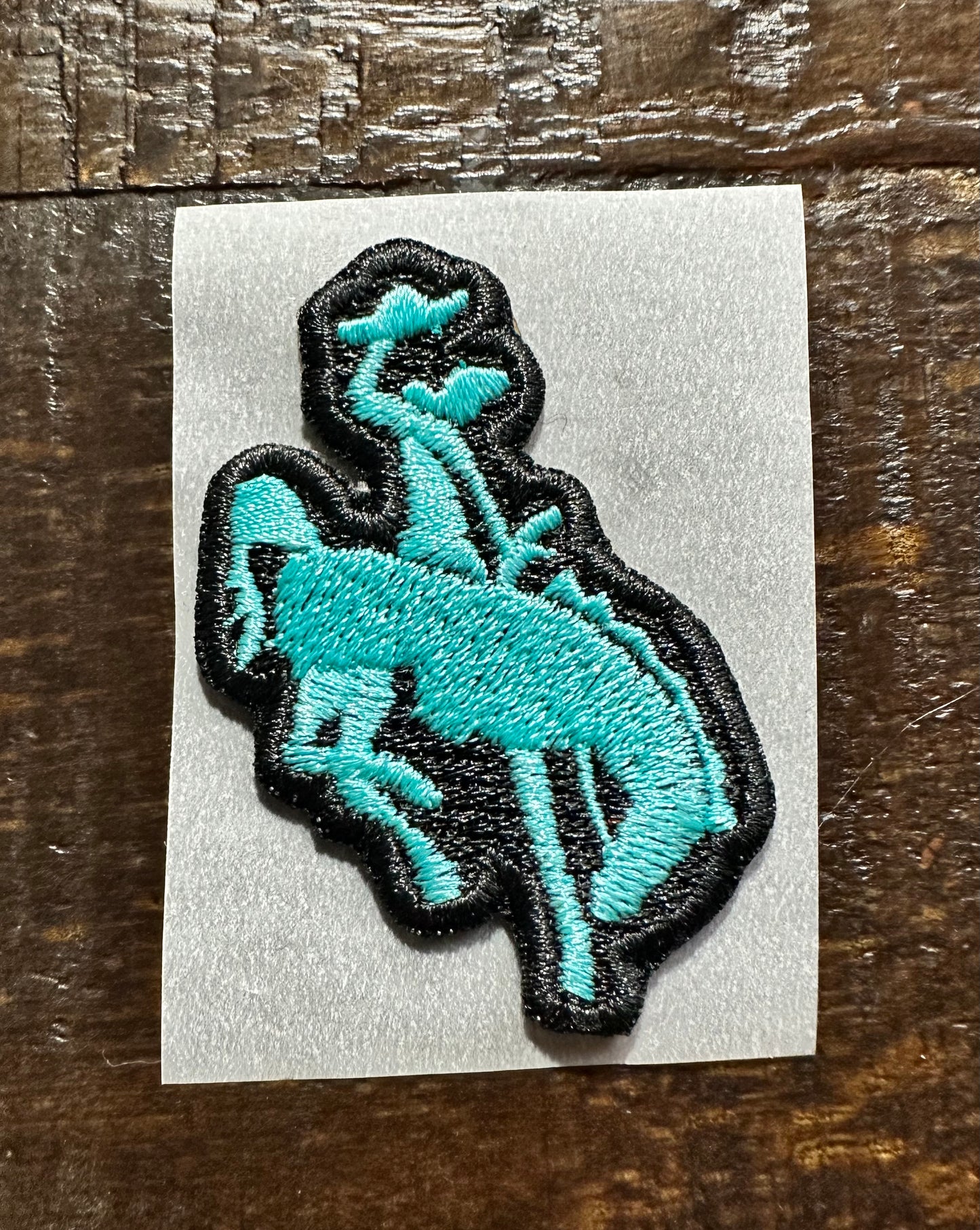 Turquoise Bucking Cowboy Embroidered Hat Patch