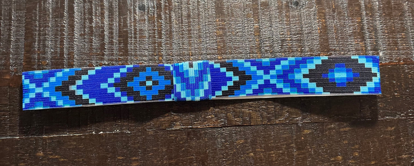 Blues Aztec Elastic Hat Band 1.25 inch