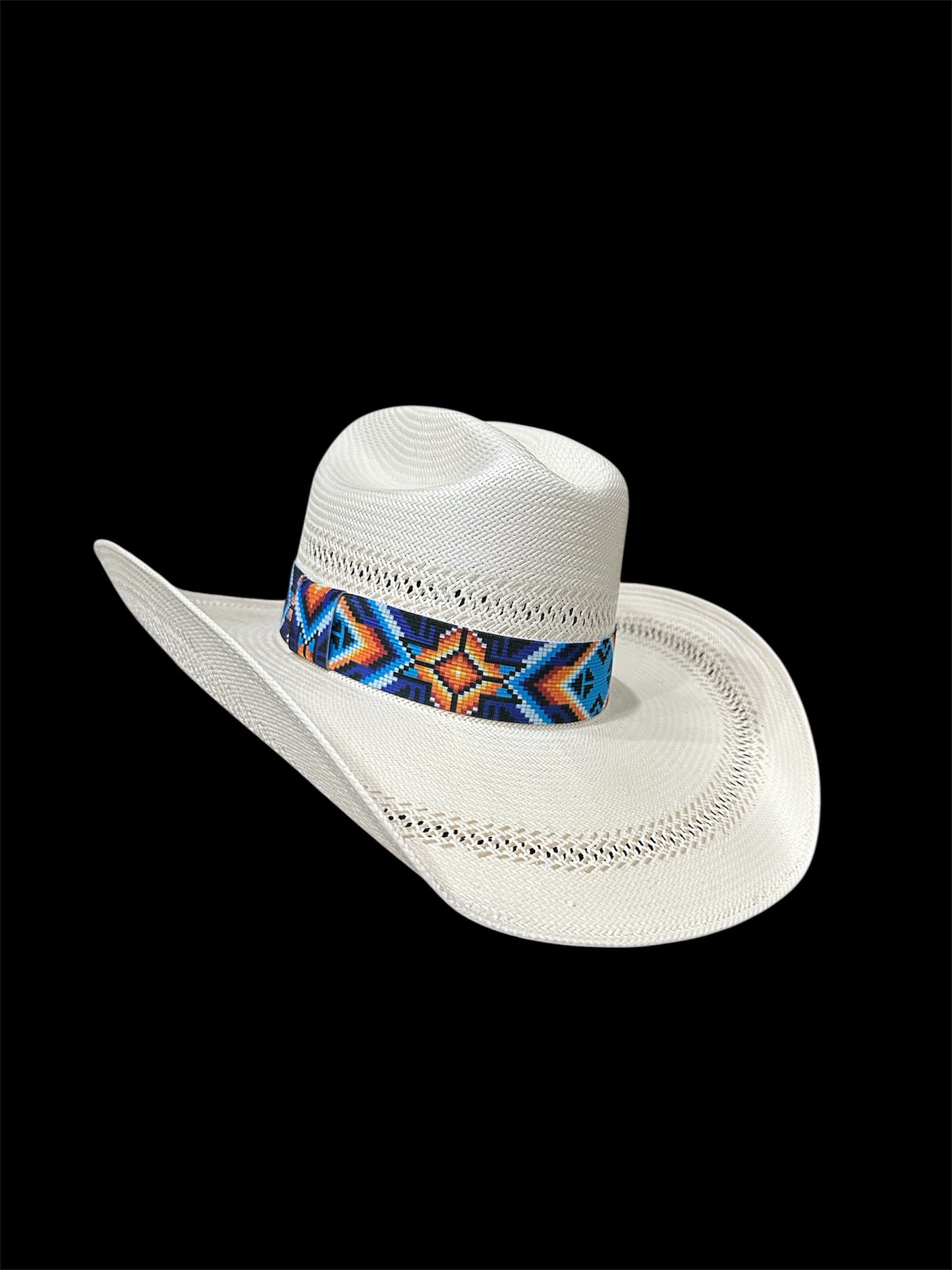 Turquoise, Orange, and Blue Aztec Elastic Hat Band 1.5 inches