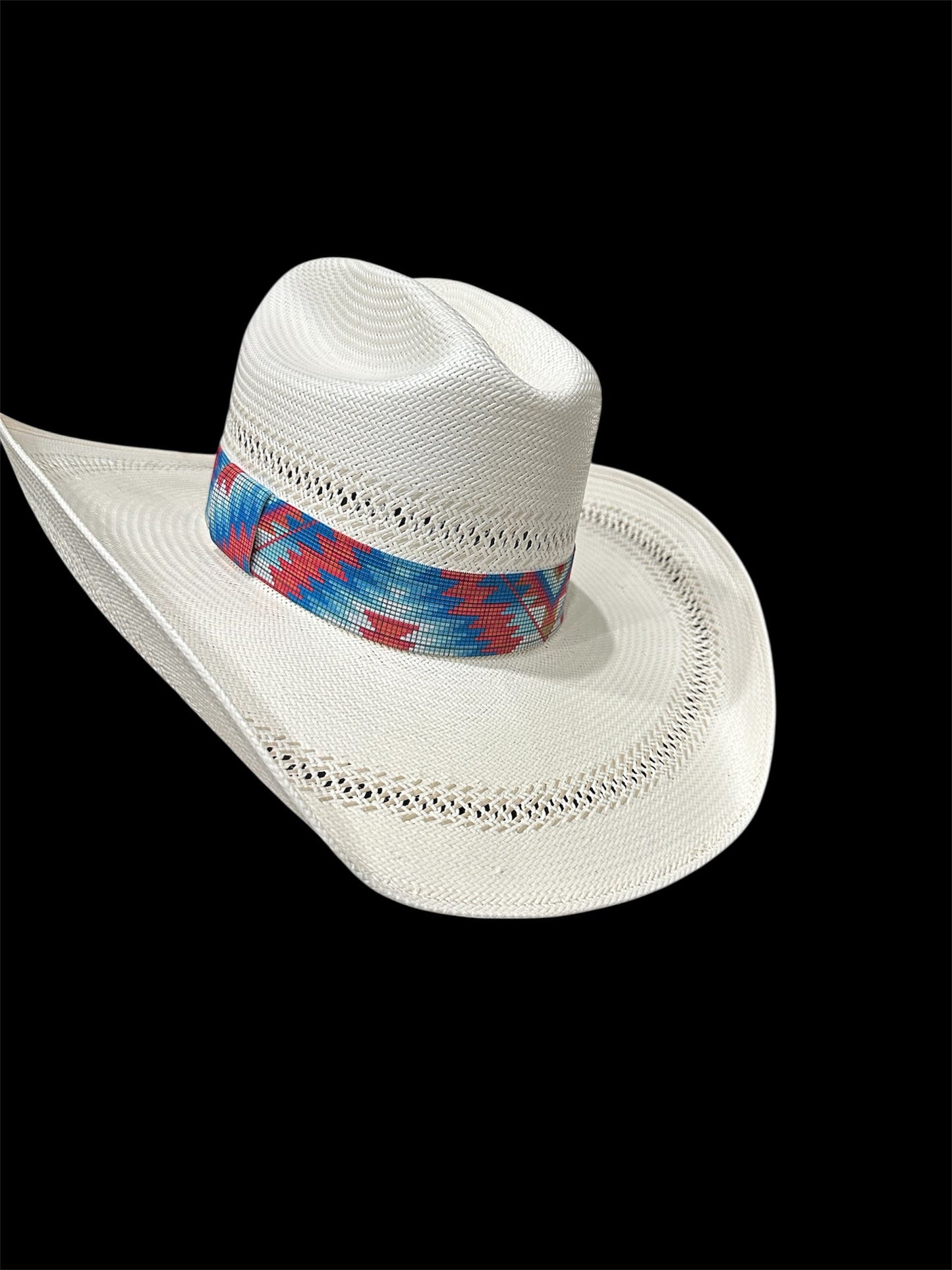 Light Turquoise, Red and Orange Aztec Elastic Hat Band 1.5 inches