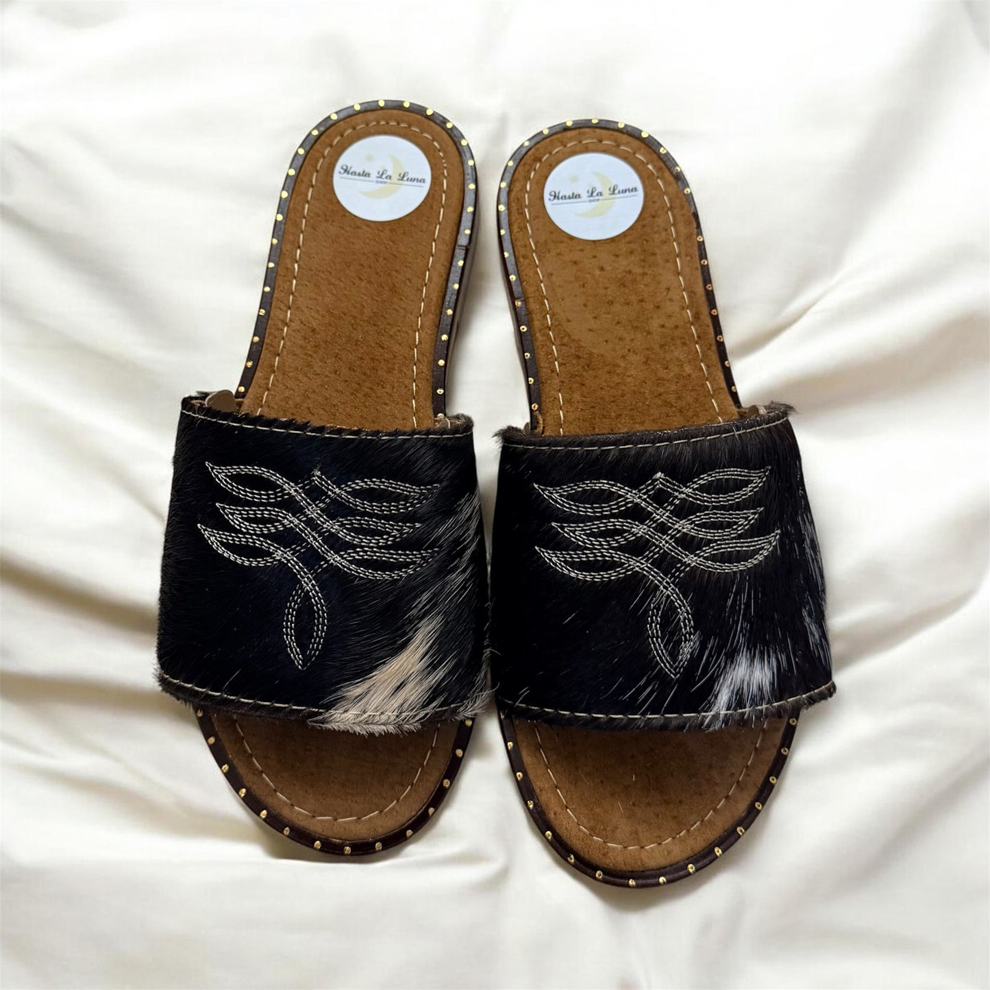 Black, White and Cream Women's Cowhide Sandals (size 6)