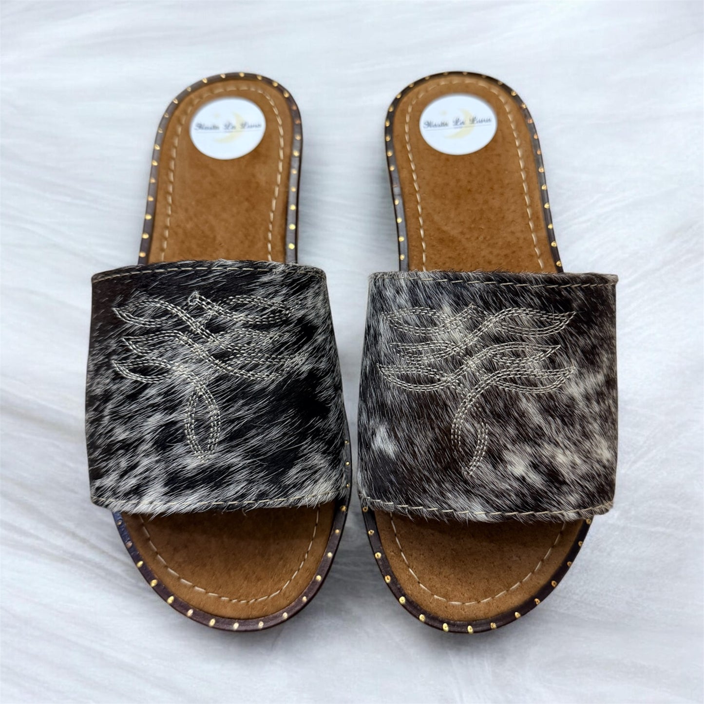 Dark Brown, Black and White Women's Cowhide Sandals