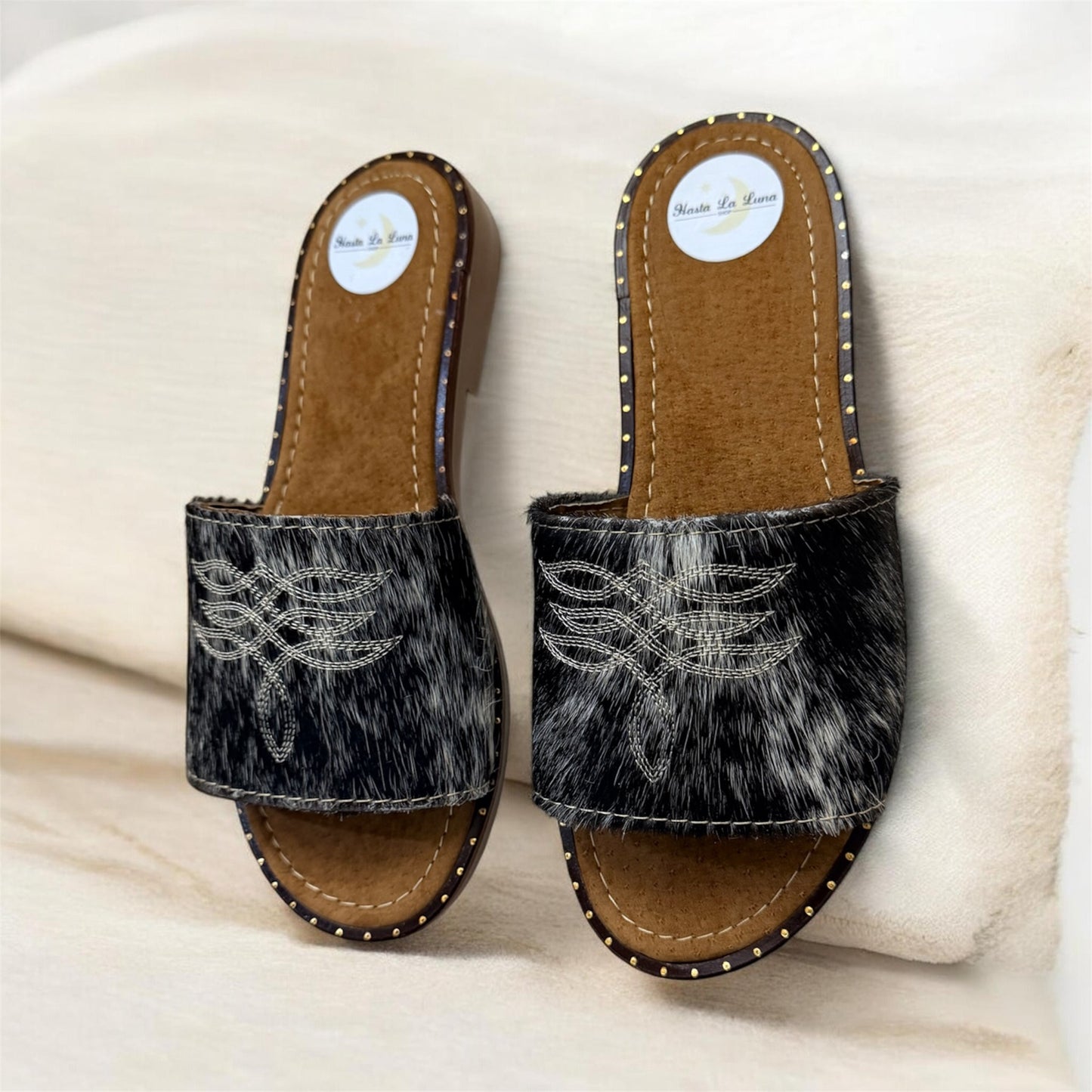 Black and White Cowhide Sandals (size 6)