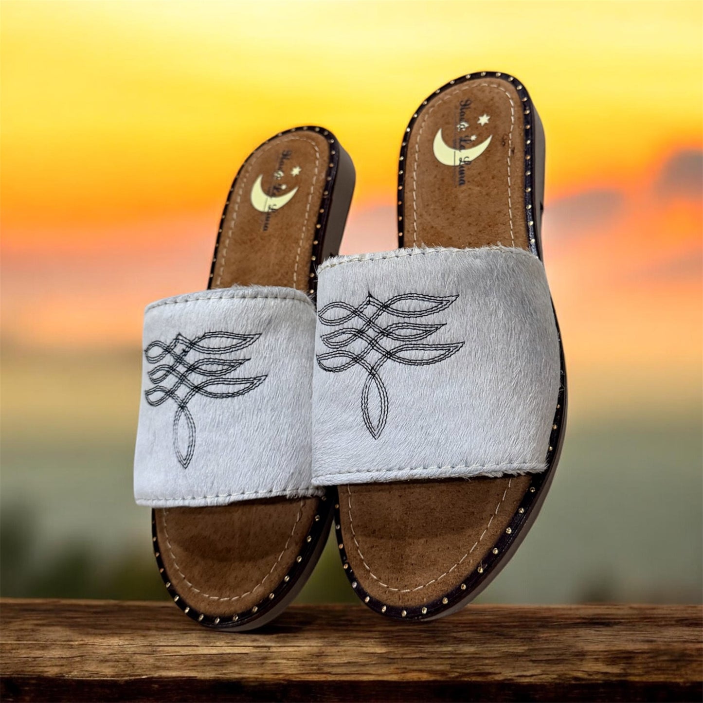 White Cowhide Sandals (size 8)