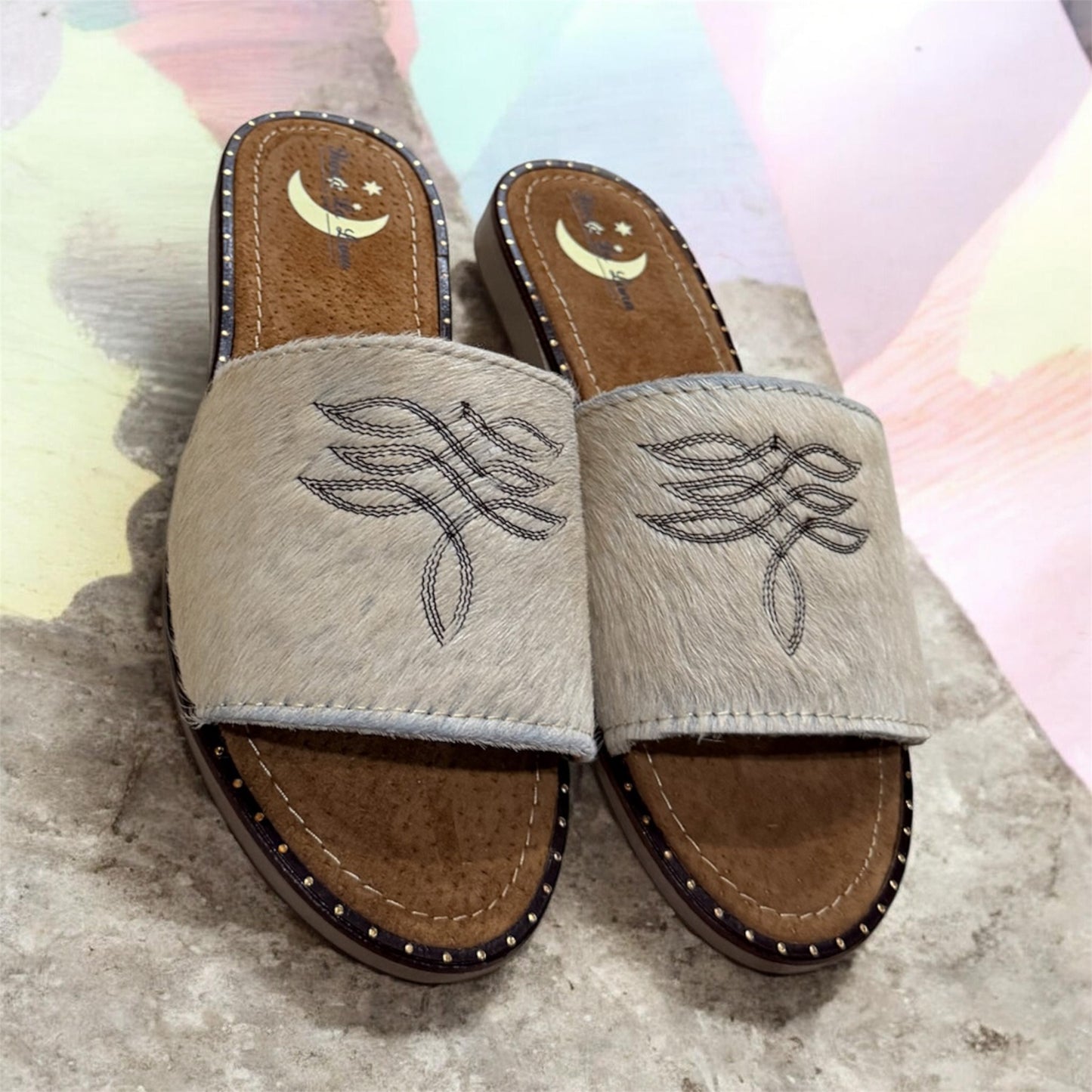 Cream Cowhide Sandals (size 8)
