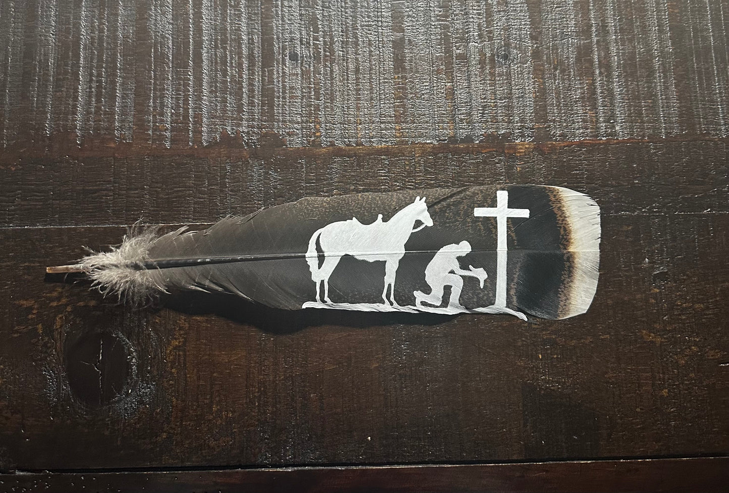 Custom Praying Cowboy Feather