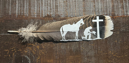 Custom Praying Cowboy Feather