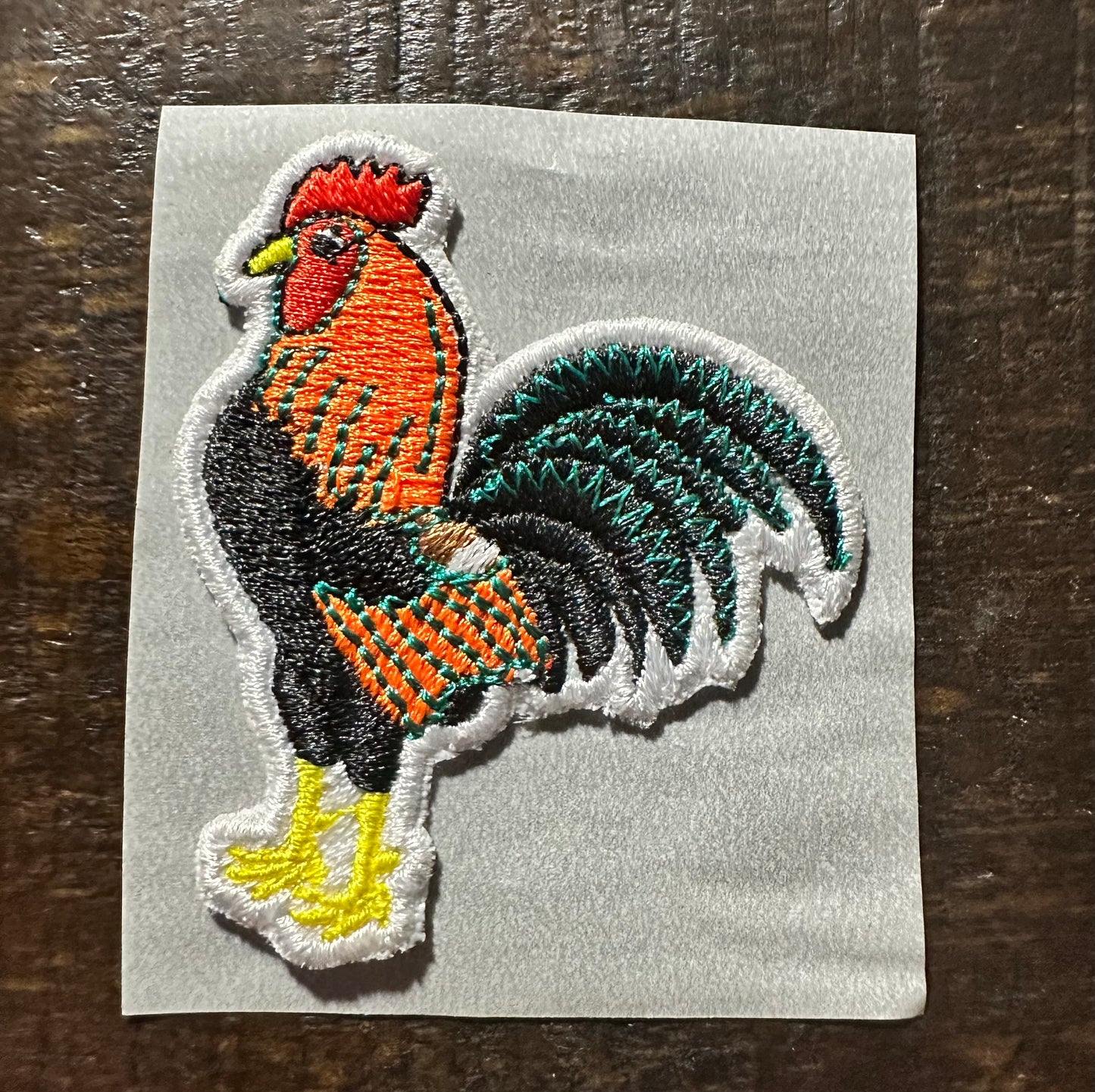 Orange & Turquoise Rooster Embroidered Hat Patch