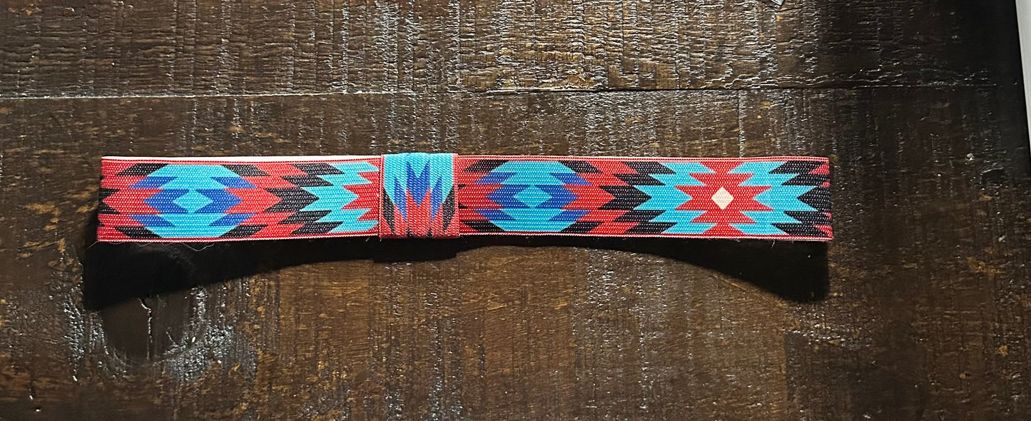 Blue, Turquoise and Red Elastic Hat Band 1.25 inch