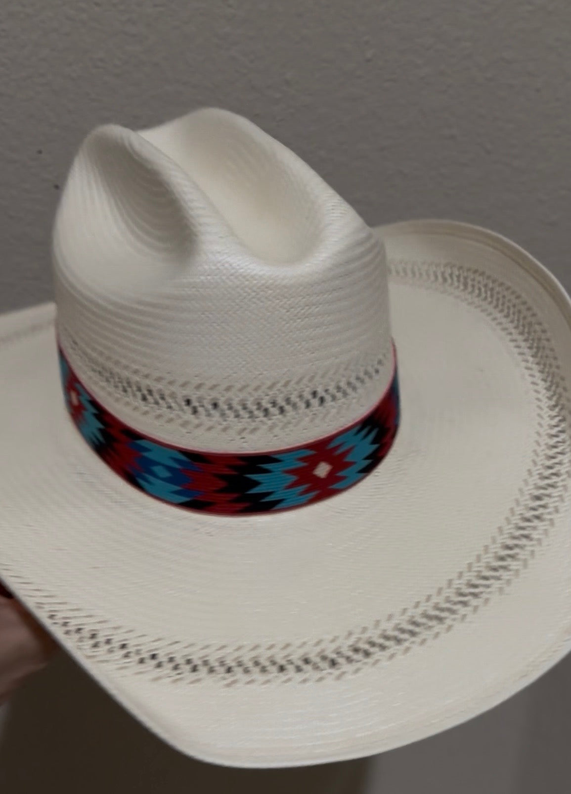 Blue, Turquoise and Red Elastic Hat Band 1.25 inch