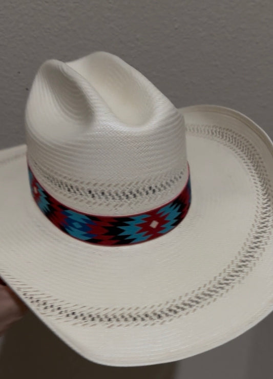 Blue, Turquoise and Red Elastic Hat Band 1.25 inch