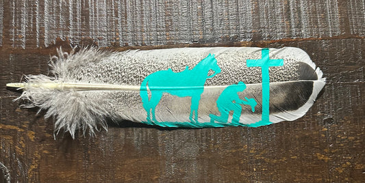 White and Aqua Custom Praying Feather