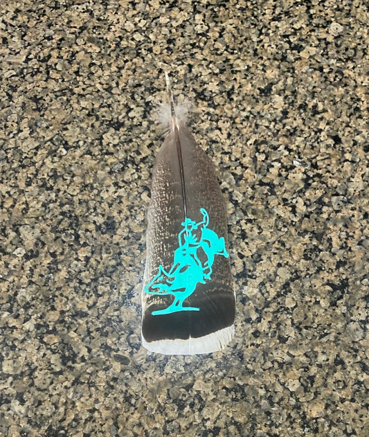 Turquoise Bullrider Custom Feather
