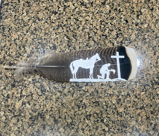 Custom Praying Cowboy Feather