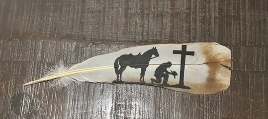 White Custom Praying Cowboy Feather