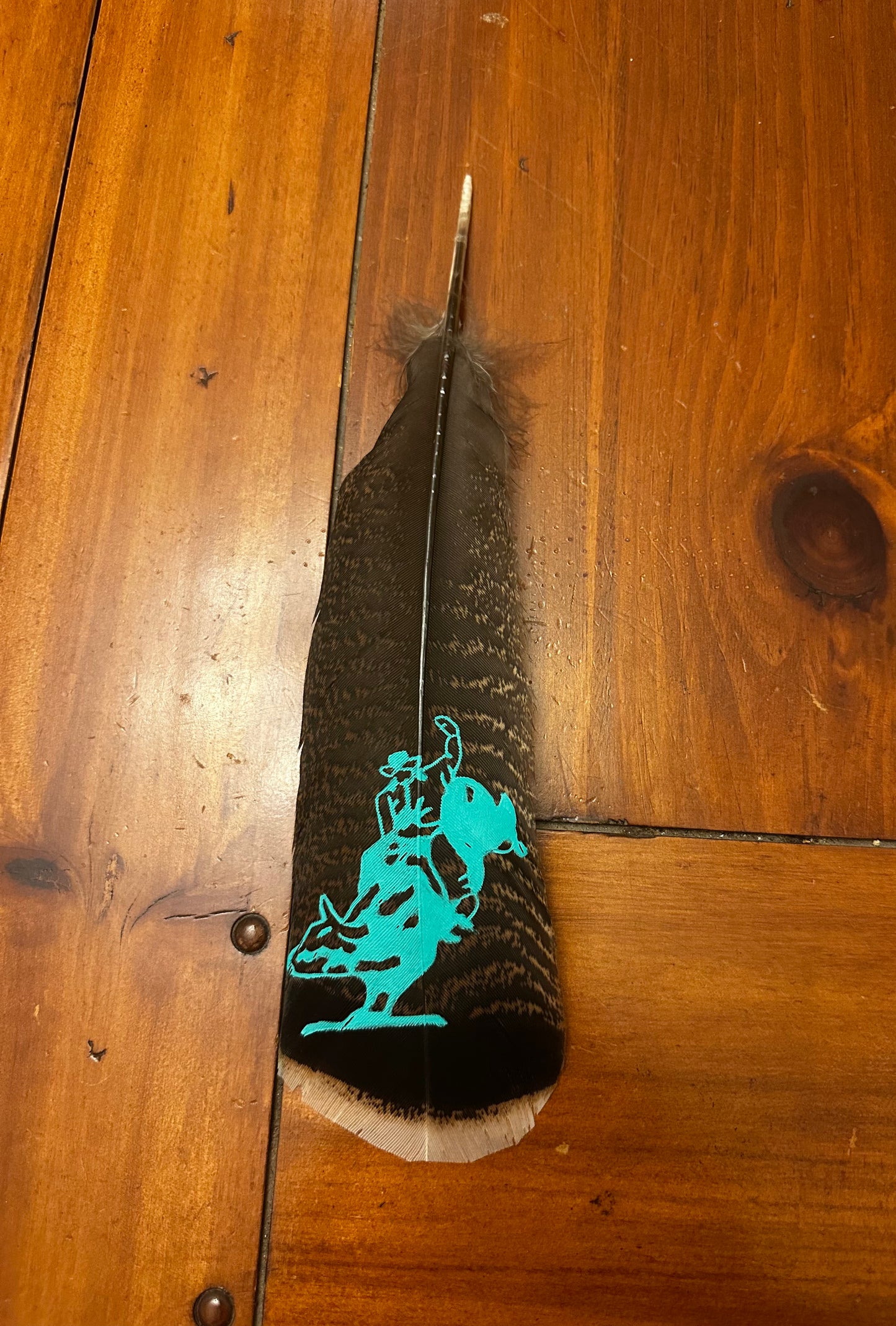 Turquoise Bullrider Custom Feather