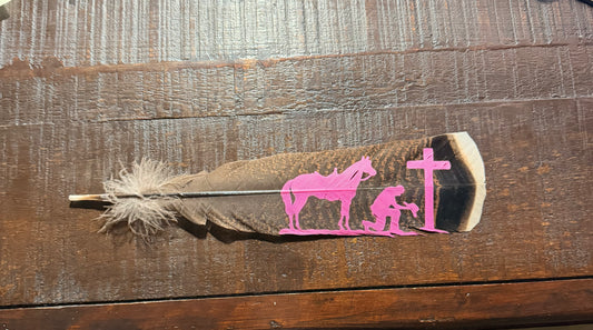 Pink Praying Cowboy Feather