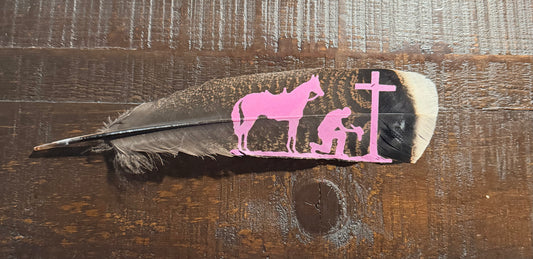 Pink Praying Cowboy Feather