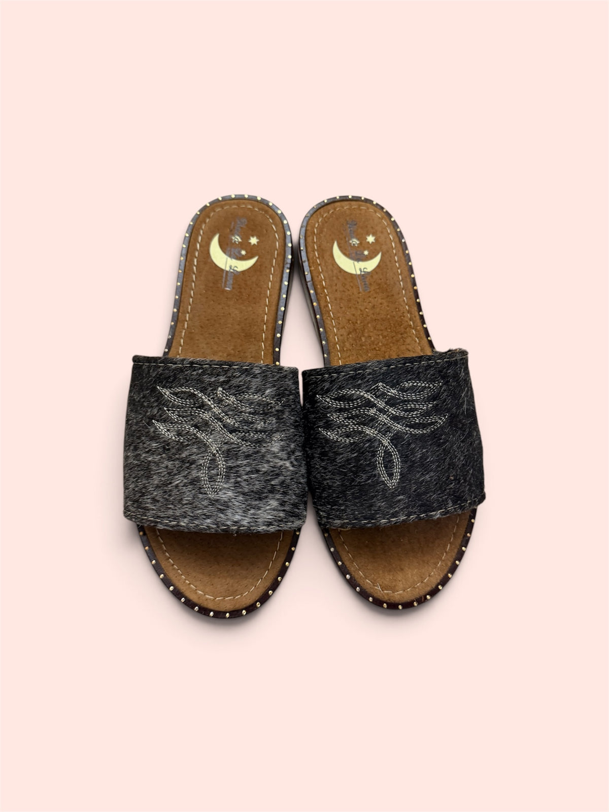 Black and White and Cowhide Sandals (size 8)