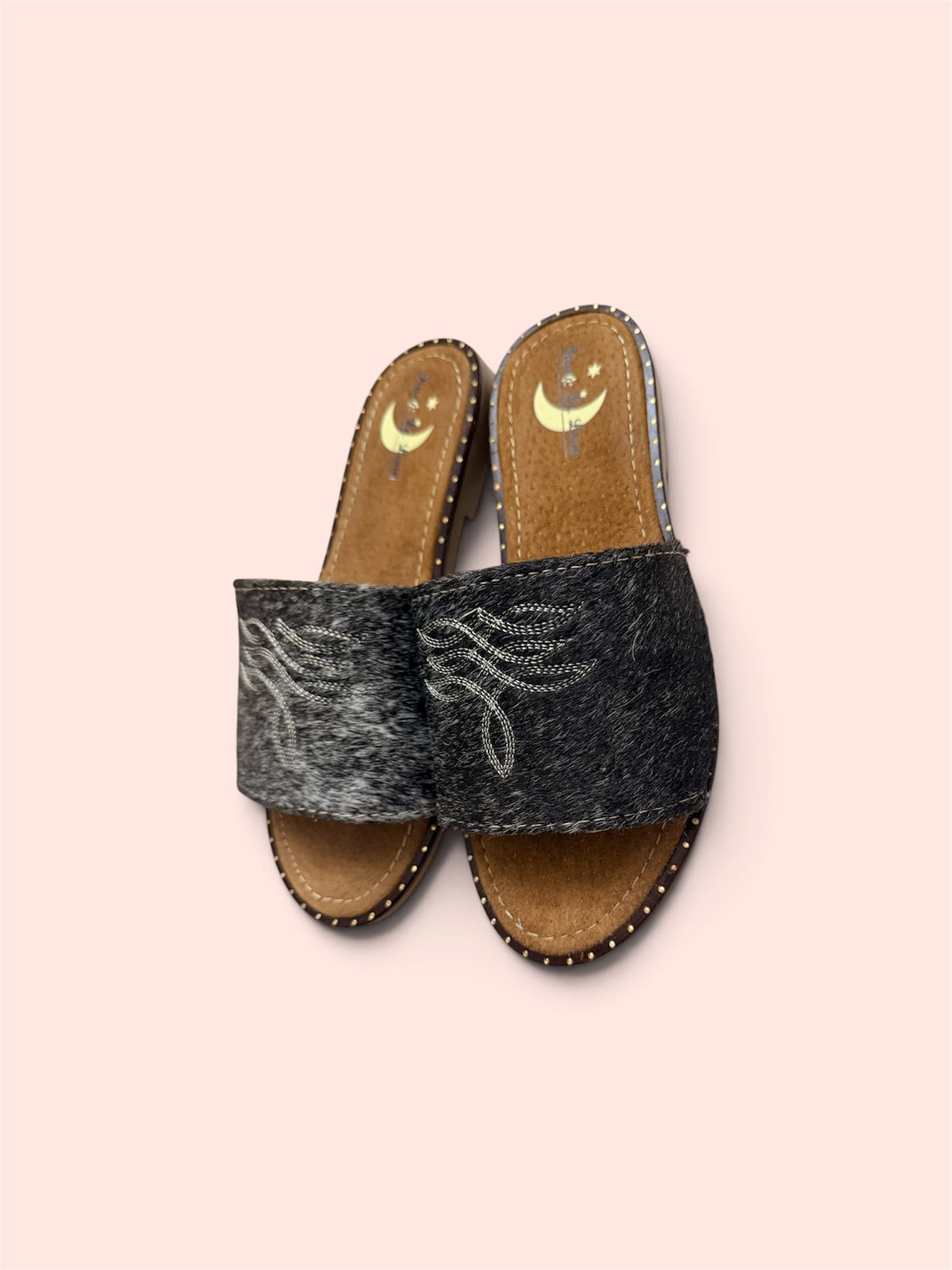 Black and White and Cowhide Sandals (size 8)