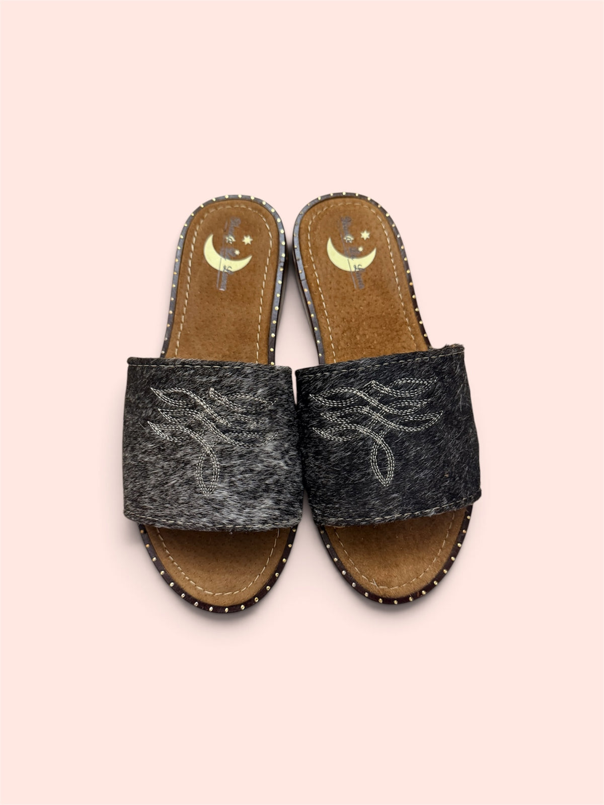 Black and White and Cowhide Sandals (size 8)