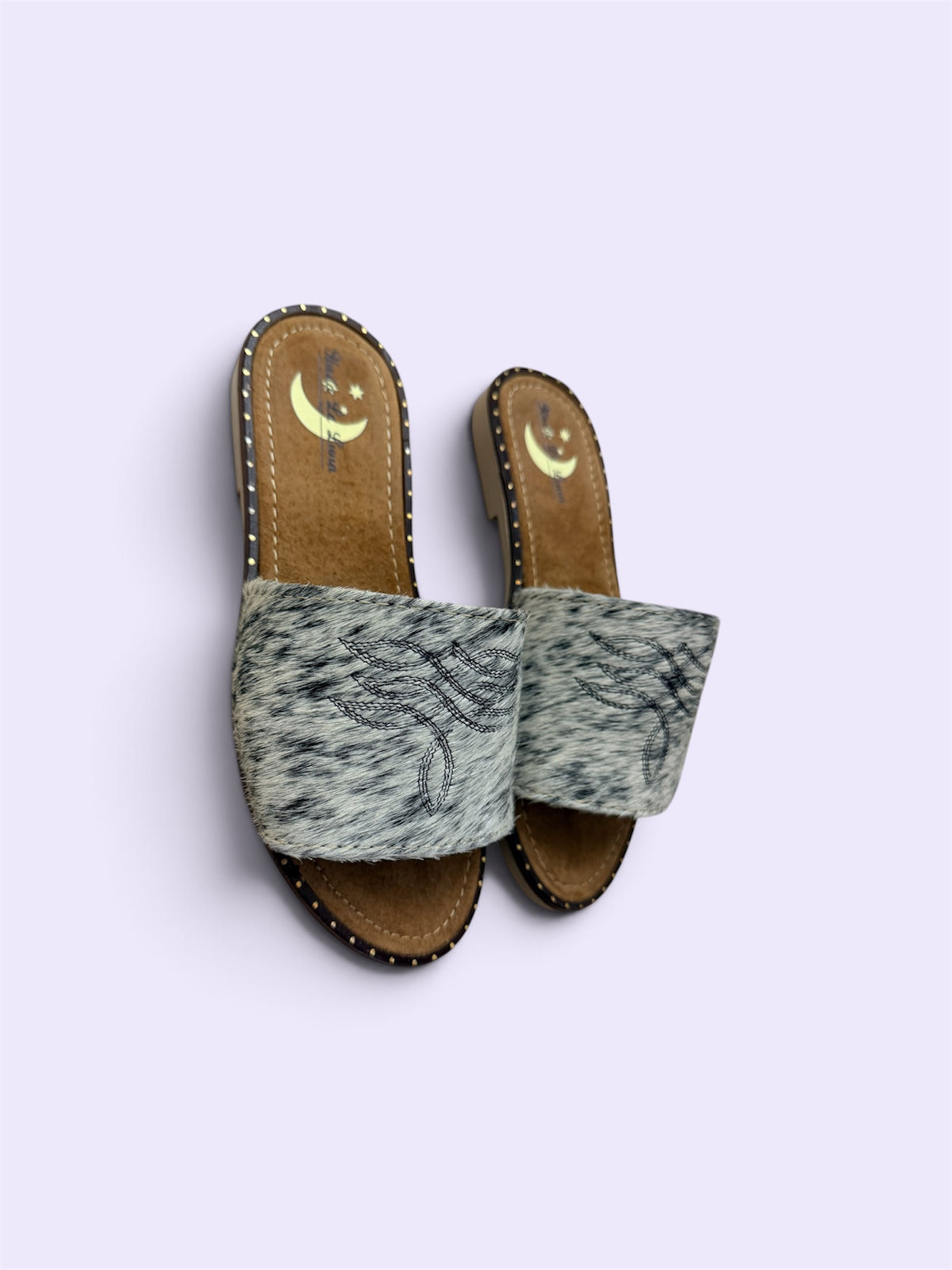 White and Black Cowhide Sandals (size 7)