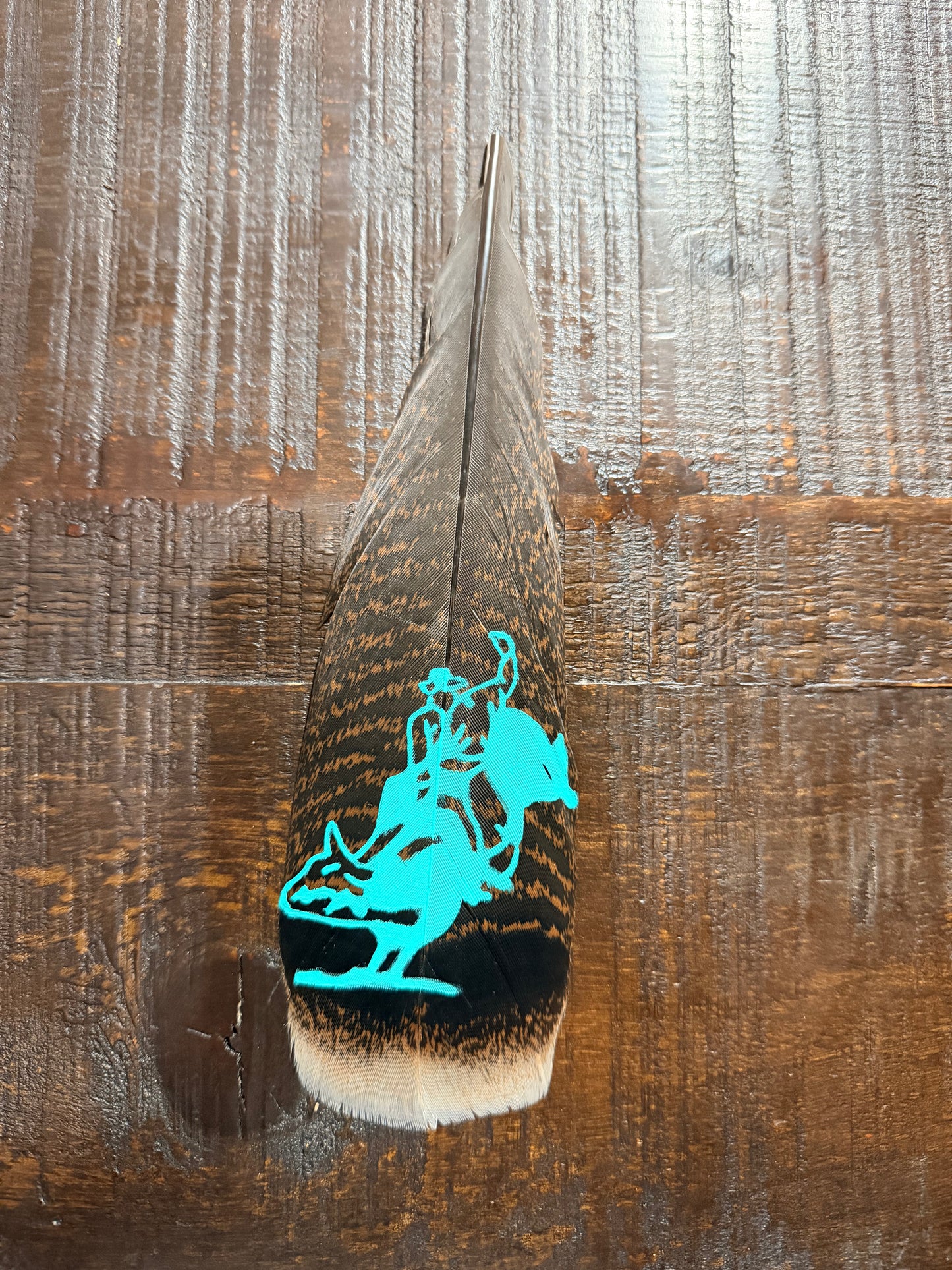 Turquoise Bullrider Custom Feather