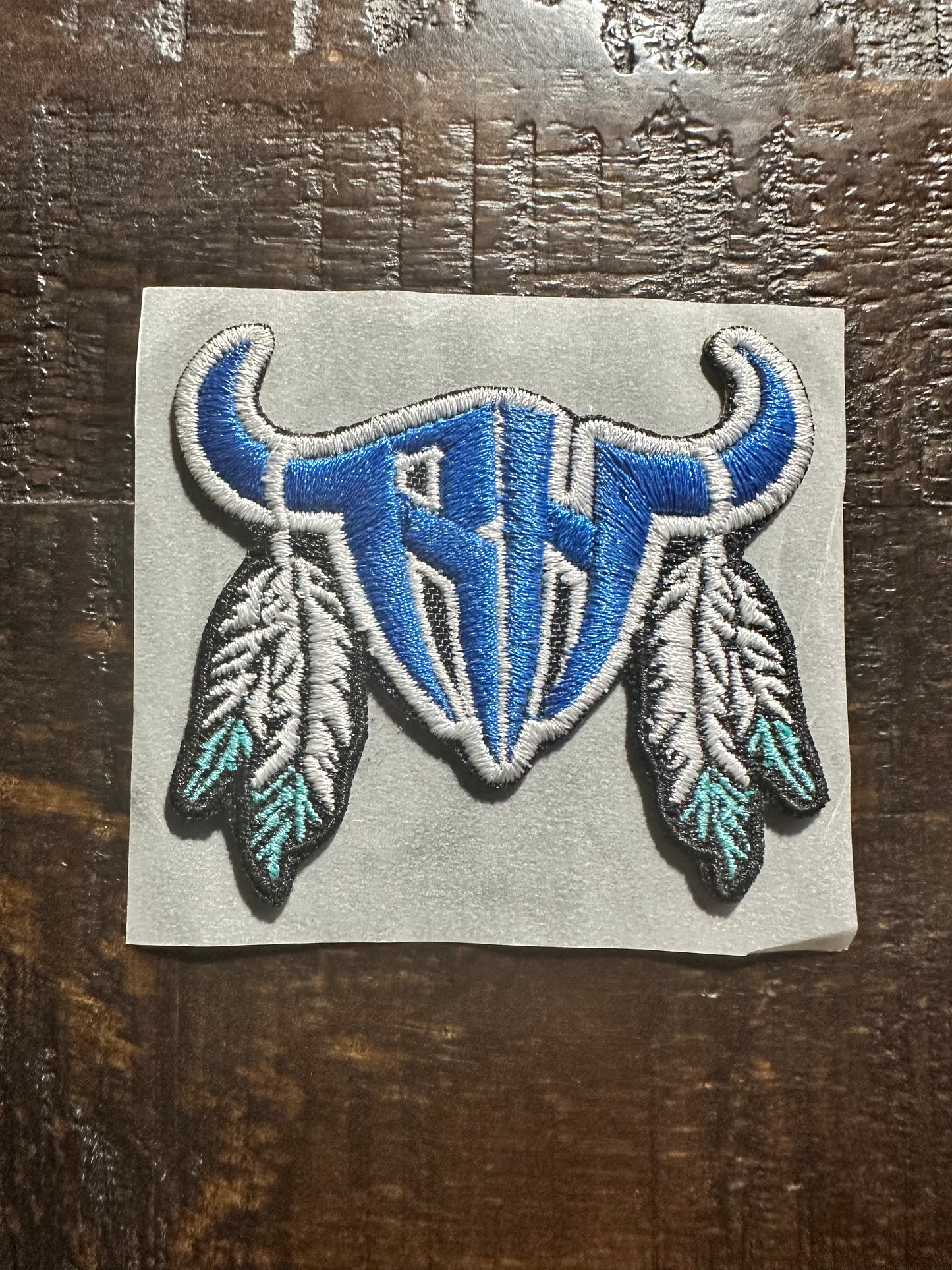 Blue Bullhead Feathers Embroidered Hat Patch