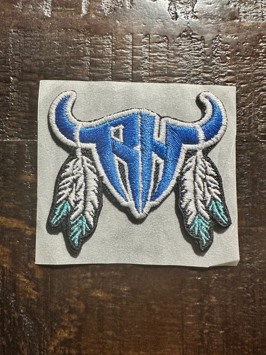 Blue Bullhead Feathers Embroidered Hat Patch