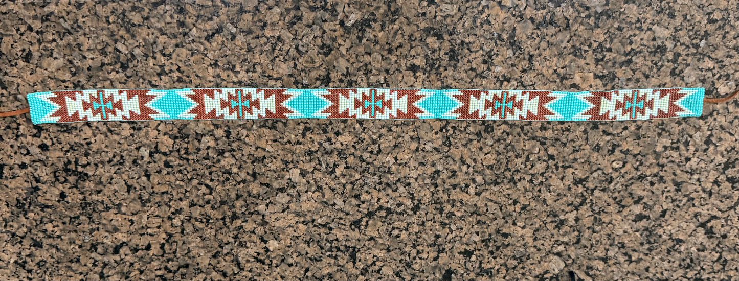 Turquoise and Brown Beaded Hat Band