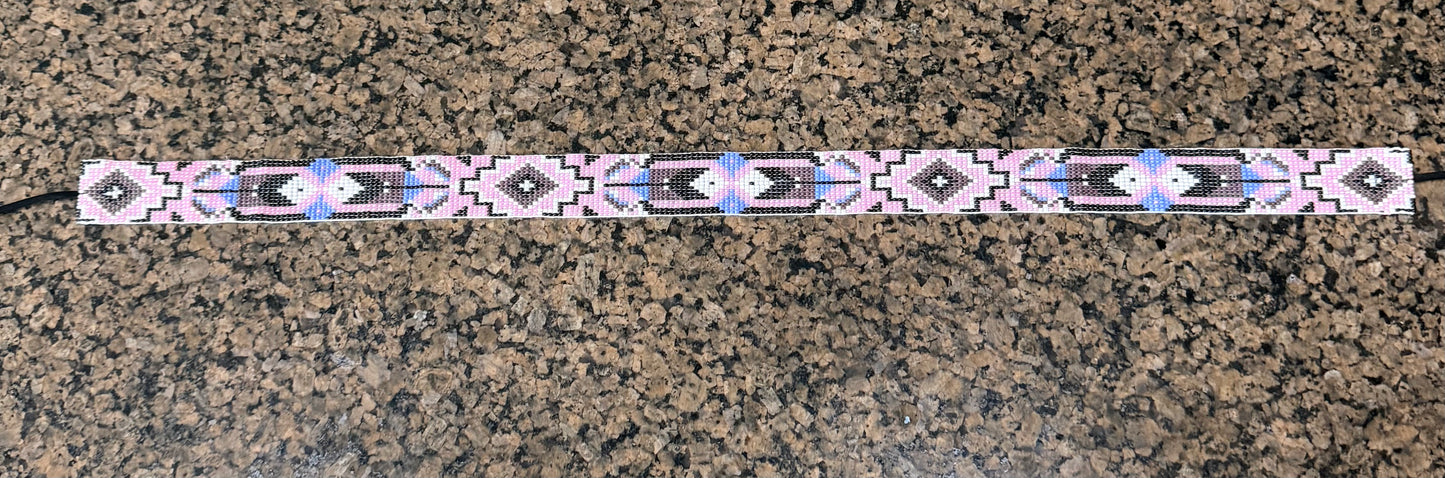 Pink and Brown Beaded Hat Band