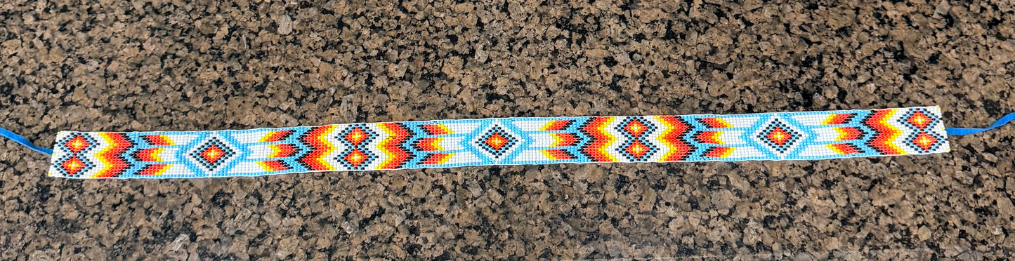 White, Turquoise and Yellow Beaded Hat Band