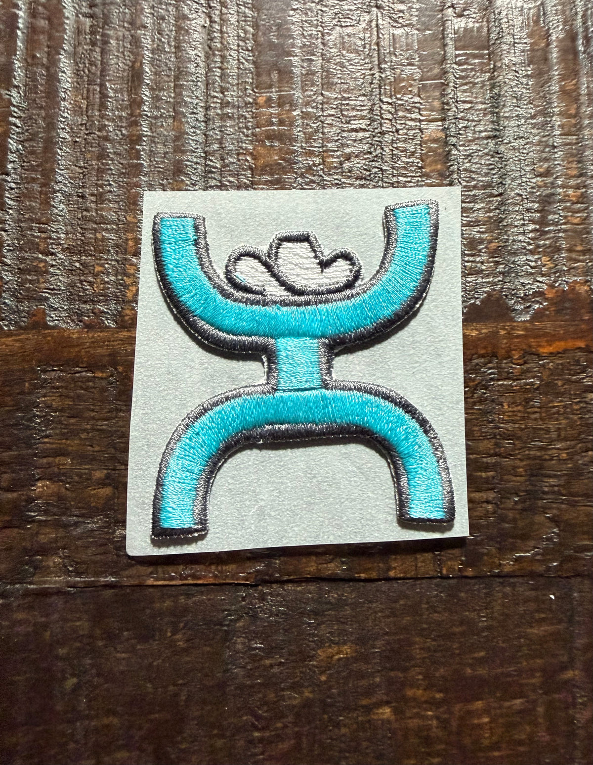 Turquoise and Gray Cowboy Man Embroidered Hat Patch