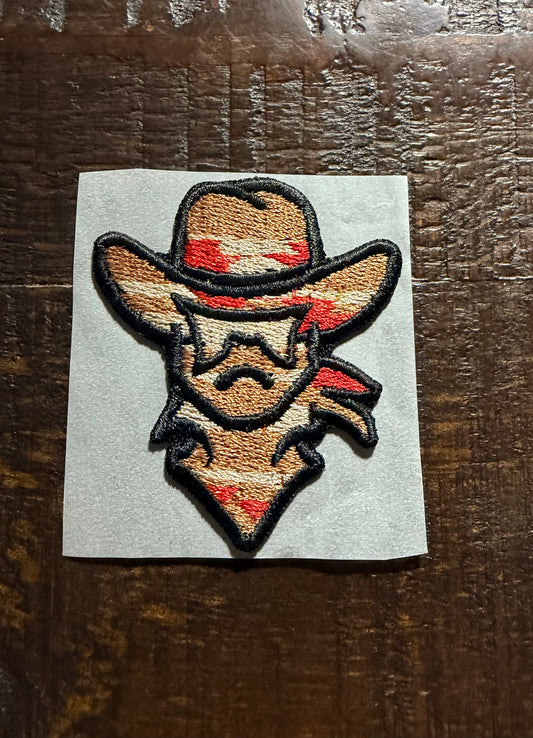 Aztec Masked Cowboy Embroidered Hat Patch