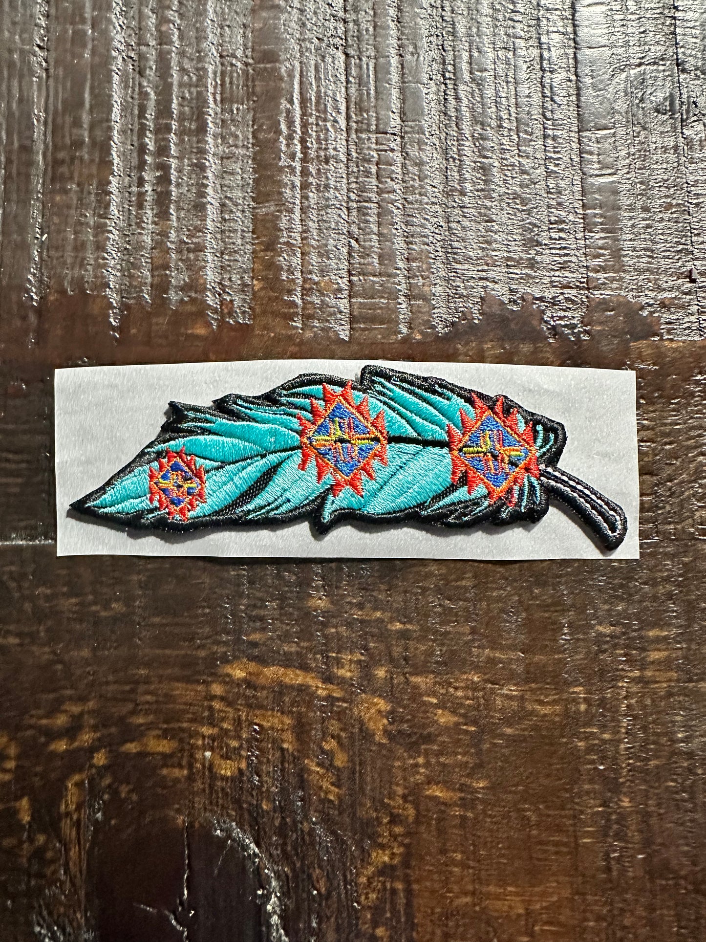 Turquoise Feather Embroidered Hat Patch