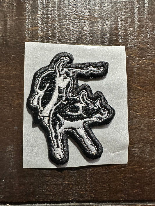 Black and White Bull Rider Embroidered Hat Patch